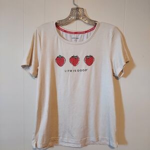Life Is Good Cream Sleep Tee with Strawberry Design